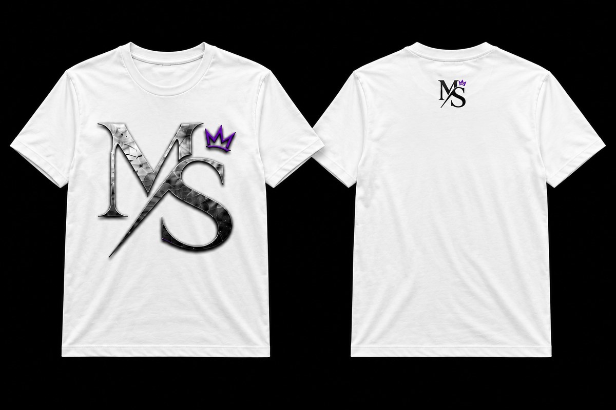 T-Shirt — metallic MS logo design, white