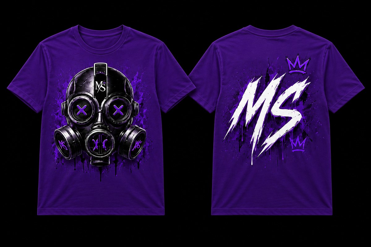 T-Shirt — gas mask design, purple